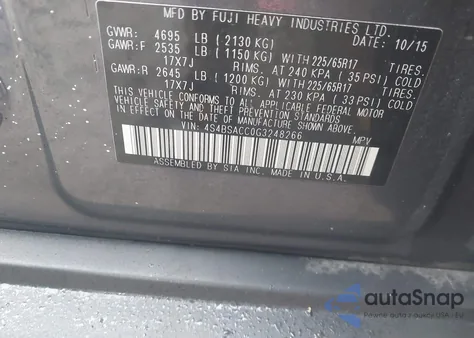 2016 Subaru Outback 2.5I Premium z USA, uszkodzony, nr VIN 4S4BSACC0G3248266